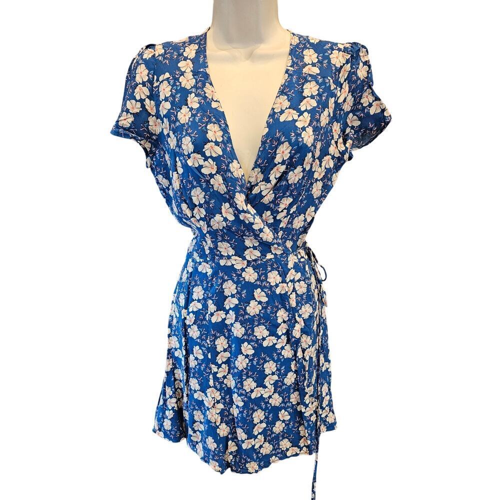 Olivaceous S beach midi sd tie coquette lined dress summer cottagecore blue